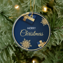 ゴールドスノーフレークのクリスマスカード、メリークリスマス セラミックオーナメント