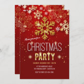 ゴールドスノーフレークのクリスマスパーティー 招待状 (正面/裏面)