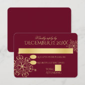 ゴールドスノーフレークの冬のウェディングレスポンス 招待状 (正面/裏面)