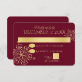 ゴールドスノーフレークの冬のウェディング返信 招待状 (正面/裏面)