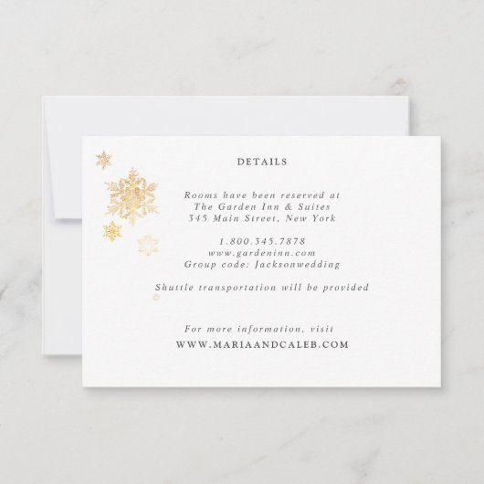 ゴールドスノーフレークの結婚式詳細カード 招待状 (正面)