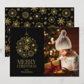 ゴールドスノーフレークオーナメントホリデー写真カード シーズンカード (正面/裏面)