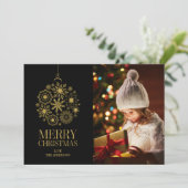ゴールドスノーフレークオーナメントホリデー写真カード シーズンカード (スタンド正面)
