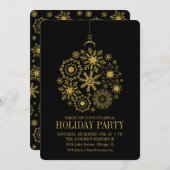 ゴールドスノーフレークオーナメント ホリデーパーティーカード 招待状 (正面/裏面)