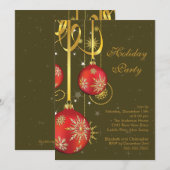 ゴールドスノーフレークオーナメント ホリデーパーティー招待状 招待状 (正面/裏面)