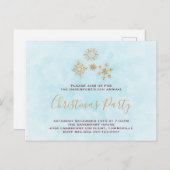 ゴールドスノーフレーククリスタル オン フロスティーブルー ご招待 ポストカード (正面/裏面)