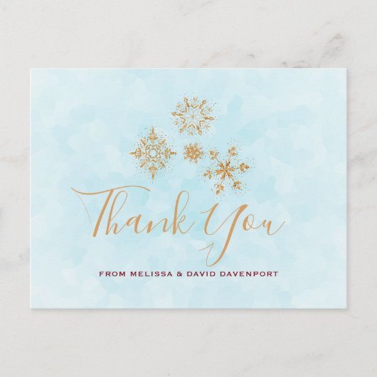 ゴールドスノーフレーククリスタル クリスマス サンクス ポストカード (正面)