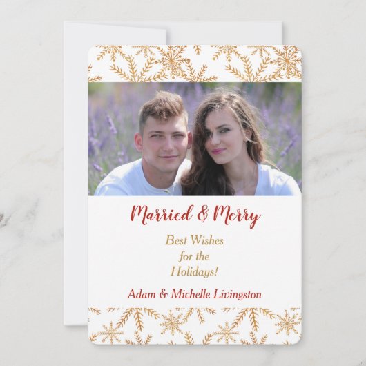 ゴールドスノーフレーククリスマスフォトテンプレート シーズンカード (正面)