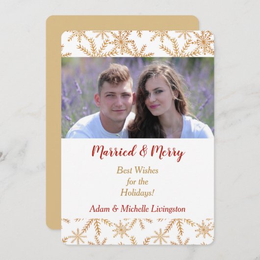 ゴールドスノーフレーククリスマスフォトテンプレート シーズンカード (正面/裏面)