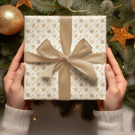 ゴールドスノーフレーククリスマス包装紙 ラッピングペーパー