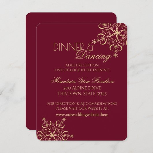 ゴールドスノーフレーク冬の披露宴情報 招待状 (正面/裏面)