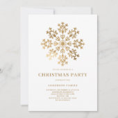 ゴールドスノーフレーク水彩クリスマスホリデーパーティー 招待状 (正面)