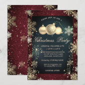 ゴールドスノーフレーク、ボール レッドグリッターカンパニーパーティー 招待状 (正面/裏面)