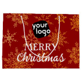ゴールドスノーフレーク レッド メリークリスマス カスタムロゴ ラージペーパーバッグ (裏面)
