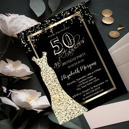 ゴールドスパングル ドレス 50歳の誕生日 招待状