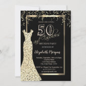 ゴールドスパングル ドレス 50歳の誕生日 招待状 (正面)