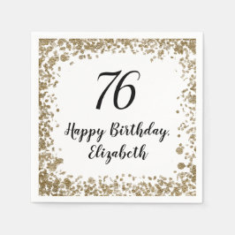 ゴールドスパンコール付きエレガントな76歳の誕生日記念ナプキン スタンダードカクテルナプキン