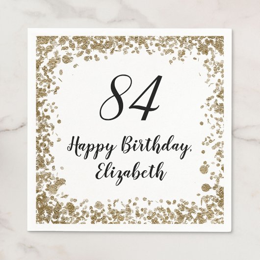 ゴールドスパンコール入り優雅な84歳の誕生日記念ナプキン スタンダードカクテルナプキン