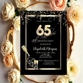 ゴールドスパンコール ワイングラスボトル 65歳の誕生日 招待状