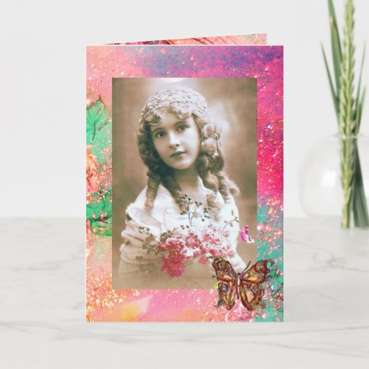 ゴールドスパークルの蝶の写真テンプレート カード (正面)