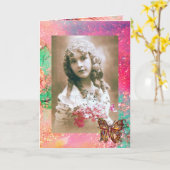 ゴールドスパークルの蝶の写真テンプレート カード (黄色い花)