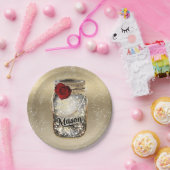 ゴールドスパークルグリッター赤いバラのメイソンジャー パーティー ペーパープレート (パーティー)