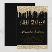ゴールドスパークルグリッター スウィート16 誕生日 招待状 (正面/裏面)