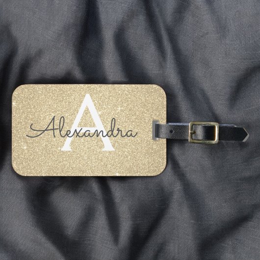 ゴールドスパークルグリッター モノグラム名前 ラゲッジタグ