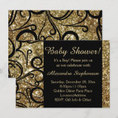 ゴールドスパークルスワールボーイベイビーシャワー 招待状 (正面/裏面)