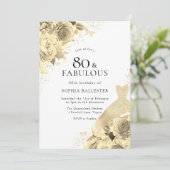 ゴールドスパークルドレス＆フラワー 女性の80歳の誕生日 招待状 (スタンド正面)