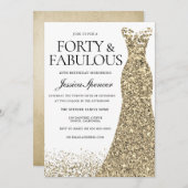 ゴールドスパークルドレス 女性 40歳の誕生日パーティー 招待状 (正面/裏面)