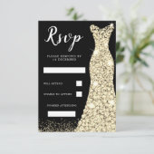 ゴールドスパークルドレス 誕生日パーティー ウェディング ブラック 出欠カード (スタンド正面)