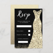 ゴールドスパークルドレス 誕生日パーティー ウェディング ブラック 出欠カード (正面/裏面)