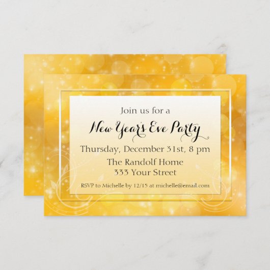 ゴールドスパークル新年会招待状 招待状 (正面/裏面)