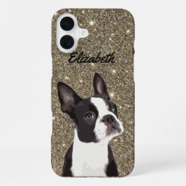 ゴールドスパークル ボストンテリア 名前 犬 iPhone 16 PLUSケース