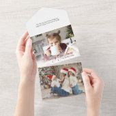 ゴールドスパークル メリークリスマス カリグラフィー フォト オールインワン招待状 (貼ってはがせる)