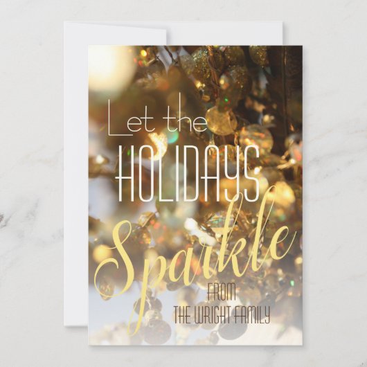 ゴールドスパークル モダン クラシック フォト ホリデー カード (正面)