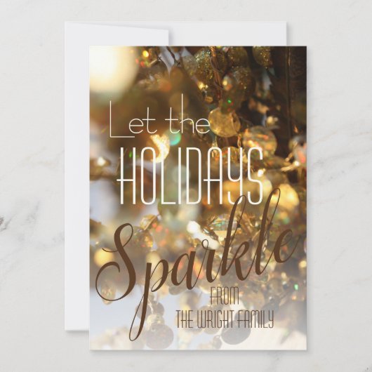 ゴールドスパークル モダン クラシック 写真 ホリデー カード (正面)