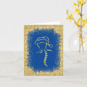 ゴールドスパークル 脊椎サンタのアウトラインカード カード (黄色い花)