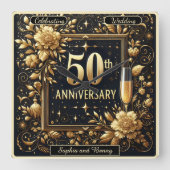 ゴールドスパークル:50年の愛 スクエア壁時計 (正面)