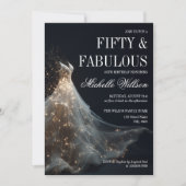 ゴールドスパークル 50歳と素晴らしいドレス 招待状 (正面)
