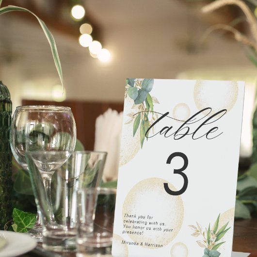 ゴールドスフィアと植物の結婚式テーブルナンバー 台座サイン