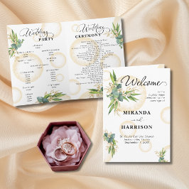 ゴールドスフィアと植物の結婚式プログラムカード カード