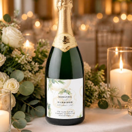 ゴールドスフィアと植物の結婚式ラベル スパークリングワインラベル