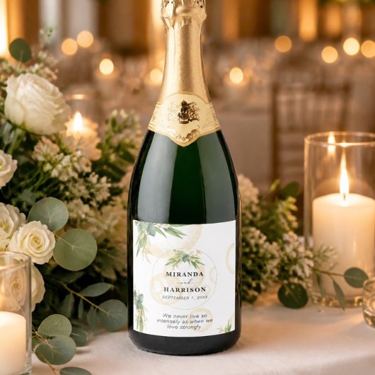 ゴールドスフィアと植物の結婚式ラベル スパークリングワインラベル