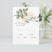 ゴールドセージグリーン花柄結婚式RSVPカード 出欠カード (スタンド正面)