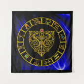 ゴールドゾディアックチャート、アストラルハート、ケルトノット タペストリー (正面(横))