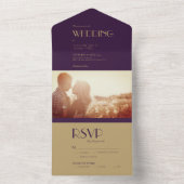 ゴールドタイプデコ | ダークパープル フォトウェディング オールインワン招待状 (内側)