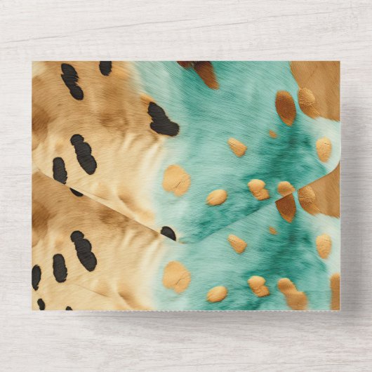 ゴールドターコイズブラックアニマルウェディング オールインワン招待状 (裏面)