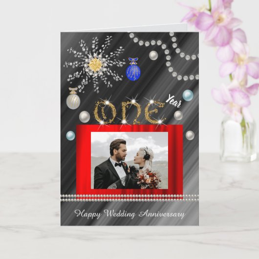 ゴールドダイヤモンド 結婚1周年記念 クリスマス 2枚の写真 カード (蘭)